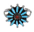 Silver Turquoise Coral Needlepoint Ring Size 6-1/4 UX84444